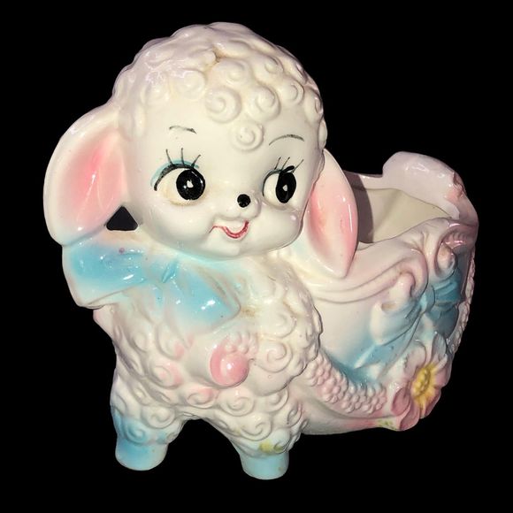 Vintage Sweet Faced Lamb Planter by Ardco; Baby Room Decor; Collectible Planter - Picture 2 of 9